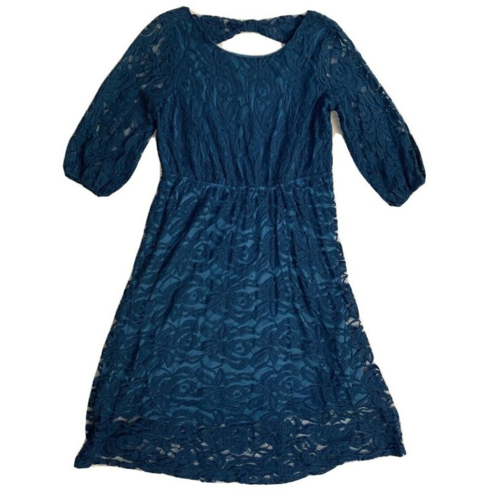 Womens Empire Dress Teal Lace Floral 3/4 Sleeve 1X